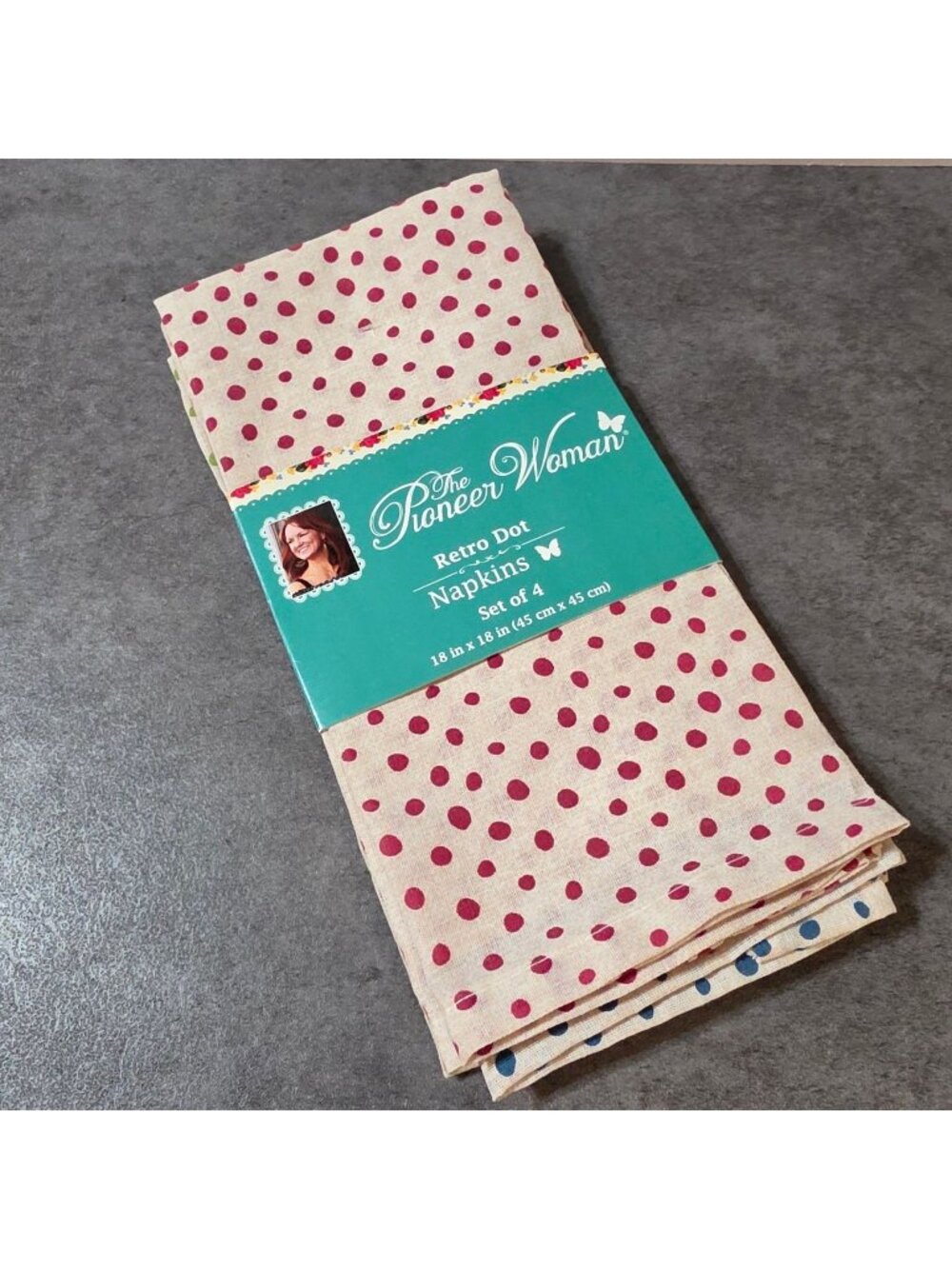 Pioneer Woman Retro Dot Napkins Set of 4 Cloth 18x18 Multicolor Polka Dot NIP